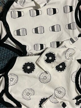 Black & White Donut and Coffee Print Baby One-Piece Bodysuit